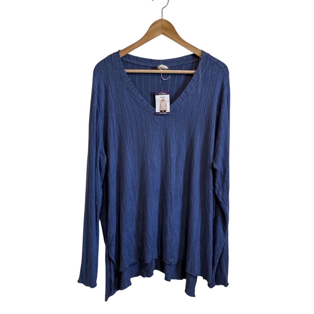 Mote Womens XX-Large Blue Ribbed Knit V-Neck Long Sleeve Tunic Top NWT‎